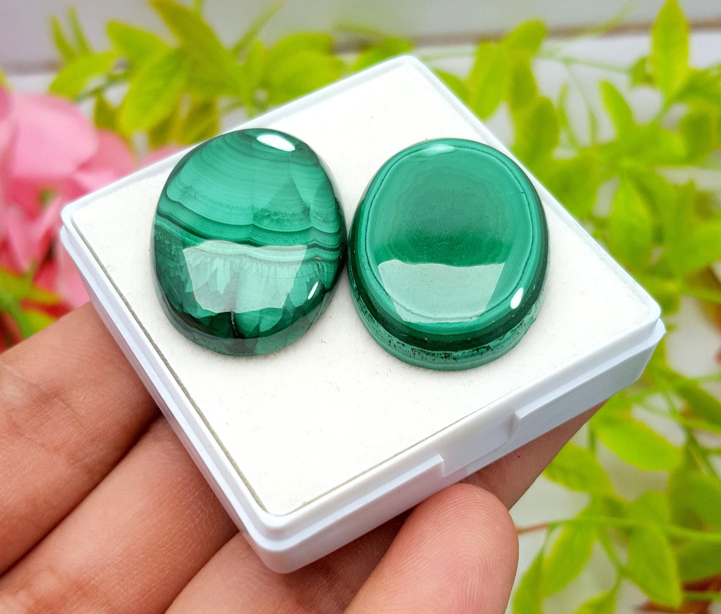 Natural Malachite, Oval Smooth Cabochon Gemstone Lot, 101.90 Carat, Size-30x21x6mm To 31x22x6mm, For Jewelry Making, PC-2