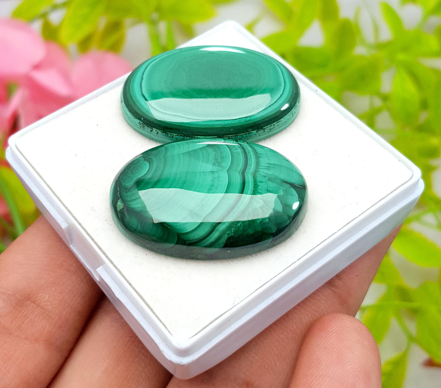 Natural Malachite, Oval Smooth Cabochon Gemstone Lot, 101.90 Carat, Size-30x21x6mm To 31x22x6mm, For Jewelry Making, PC-2