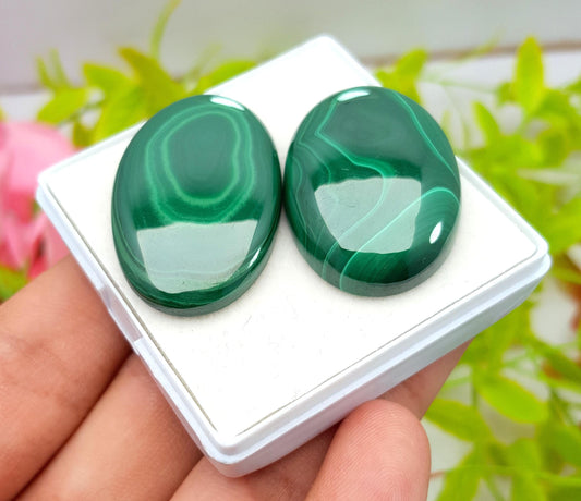 Natural Malachite, Oval Smooth Cabochon Gemstone Lot, 121.55 Carat, Size-35x22x5mm To 32x22x5mm, For Jewelry Making, PC-2