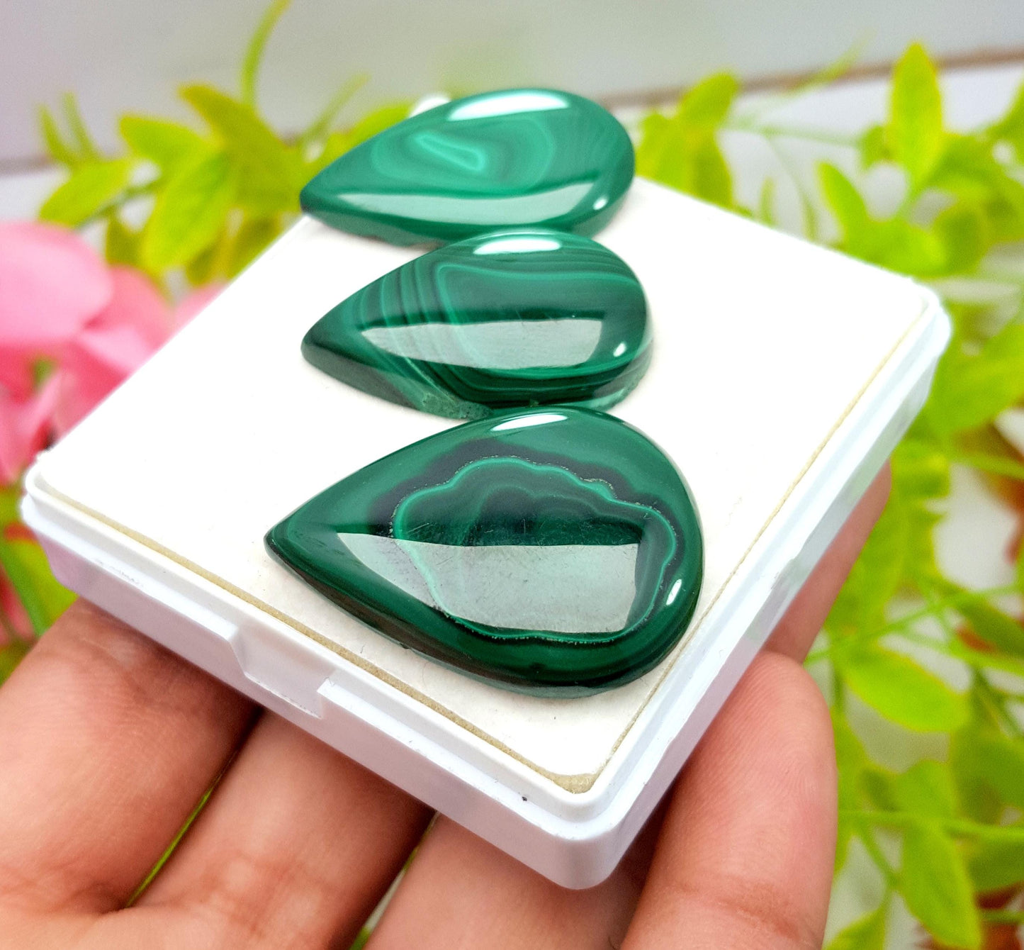 Natural Malachite, Pear Smooth Cabochon Gemstone Lot, 145.85 Carat, Size-34x26x6mm To 30x20x6mm, For Jewelry Making, PC-3