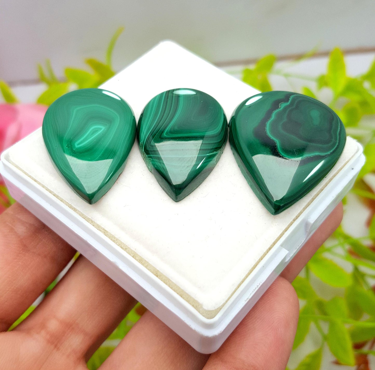 Natural Malachite, Pear Smooth Cabochon Gemstone Lot, 145.85 Carat, Size-34x26x6mm To 30x20x6mm, For Jewelry Making, PC-3