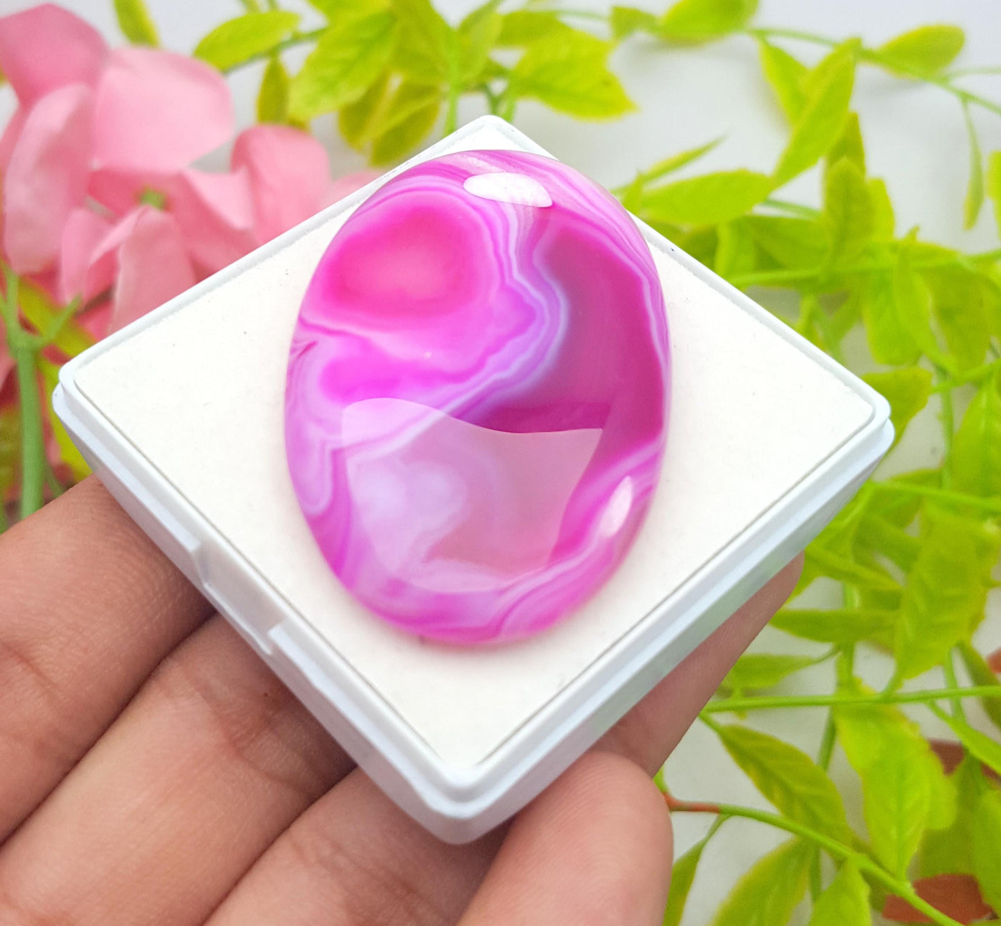 Agate, 100% Natural Pink Banded Agate, Oval Huge Size Cabochon Loose Gemstone, 93.60 Carat, Size-49x31x7mm, For Jewelry Making,