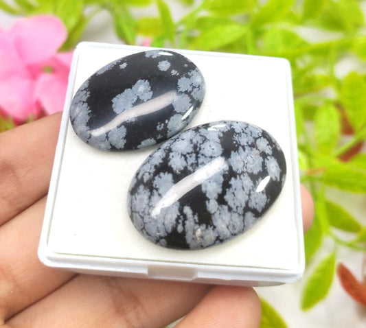 Obsidian, 100% Natural Snow Flake Obsidian, Oval Smooth Cabochon Gemstone Lot, 60.10 Carat, Size-34x23x6mm To 31x22x5mm, Gift For Her, PC-2