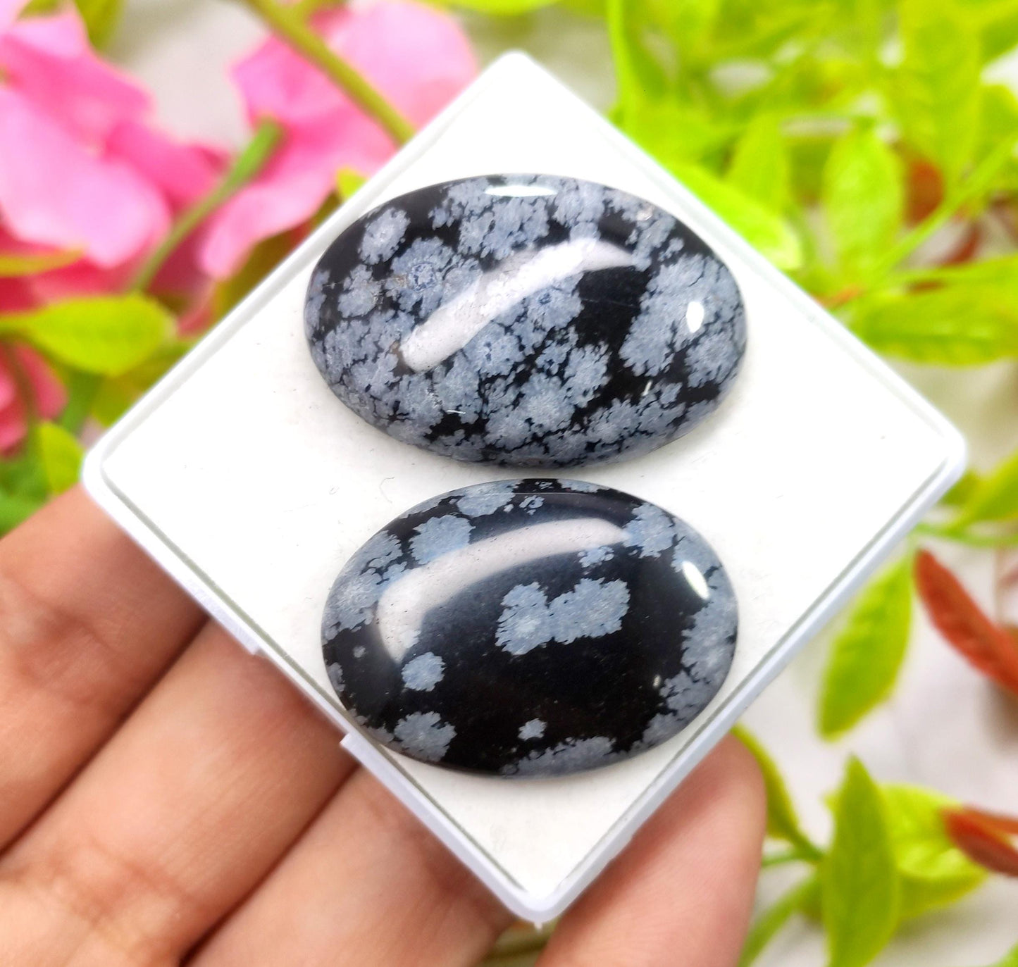 Obsidian, 100% Natural Snow Flake Obsidian, Oval Smooth Cabochon Gemstone Lot, 60.10 Carat, Size-34x23x6mm To 31x22x5mm, Gift For Her, PC-2