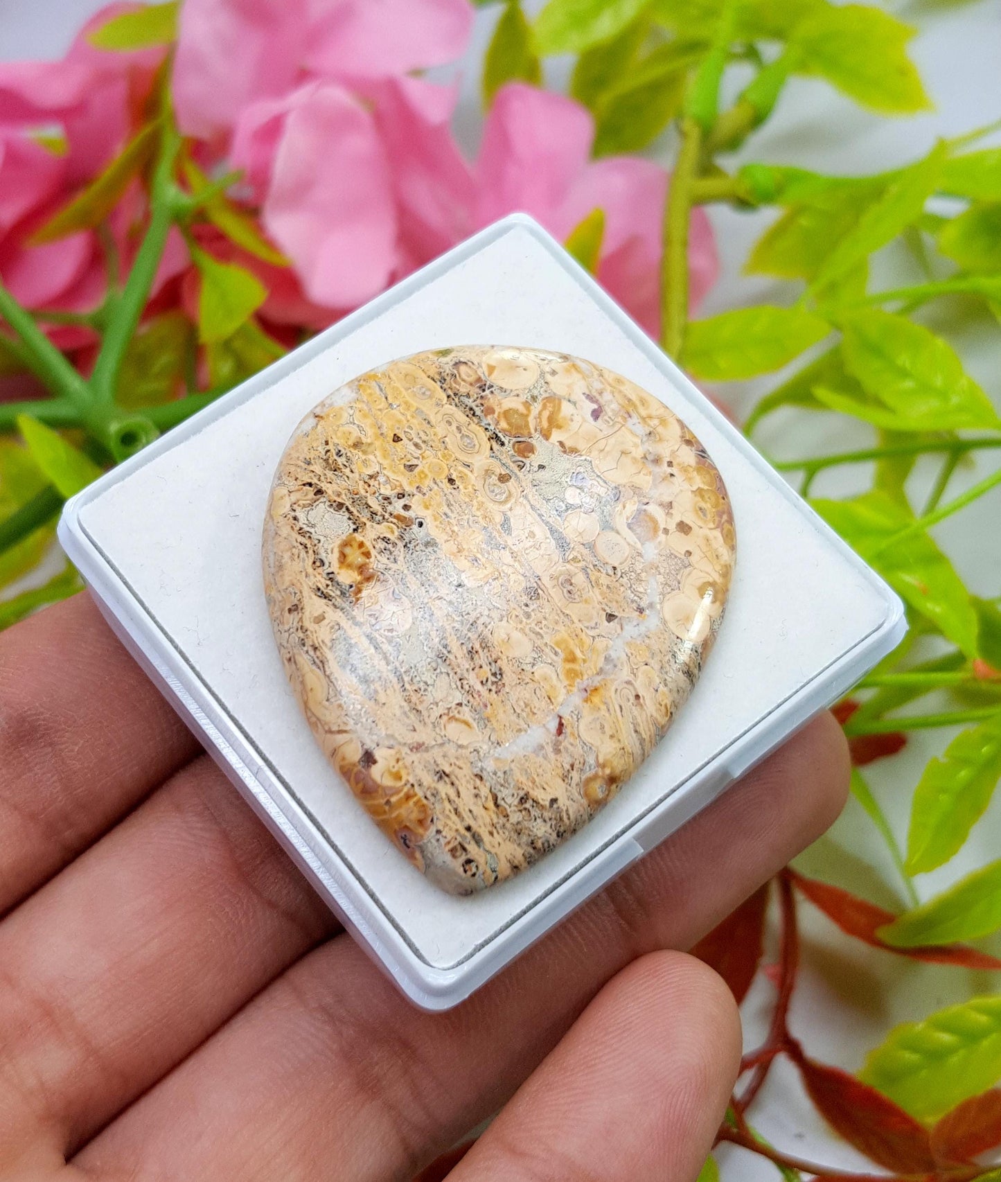 Jasper, Natural Picture Jasper, Pear Smooth Cabochon Loose Gemstone, 60.60 Carat, Size-46x37x5mm, For Jewelry Making,