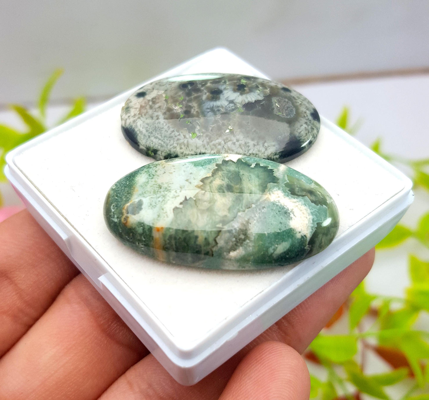 Jasper, Natural Ocean Jasper, Oval Smooth Cabochon Gemstone Lot, 74.33 Carat, Size-36x20x7mm To 35x23x4mm, For Jewelry Making, PCS-2