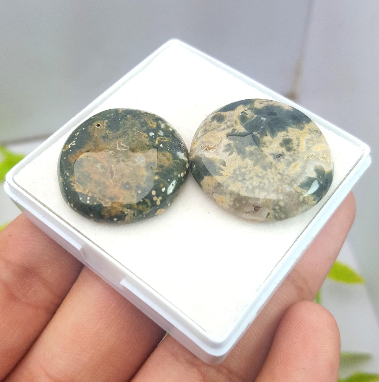 Jasper, Natural Ocean Jasper, Round Smooth Cabochon Gemstone Lot, 59.60 Carat, Size-26x226x6mm To 24x24x5mm, For Jewelry Making, PCS-2