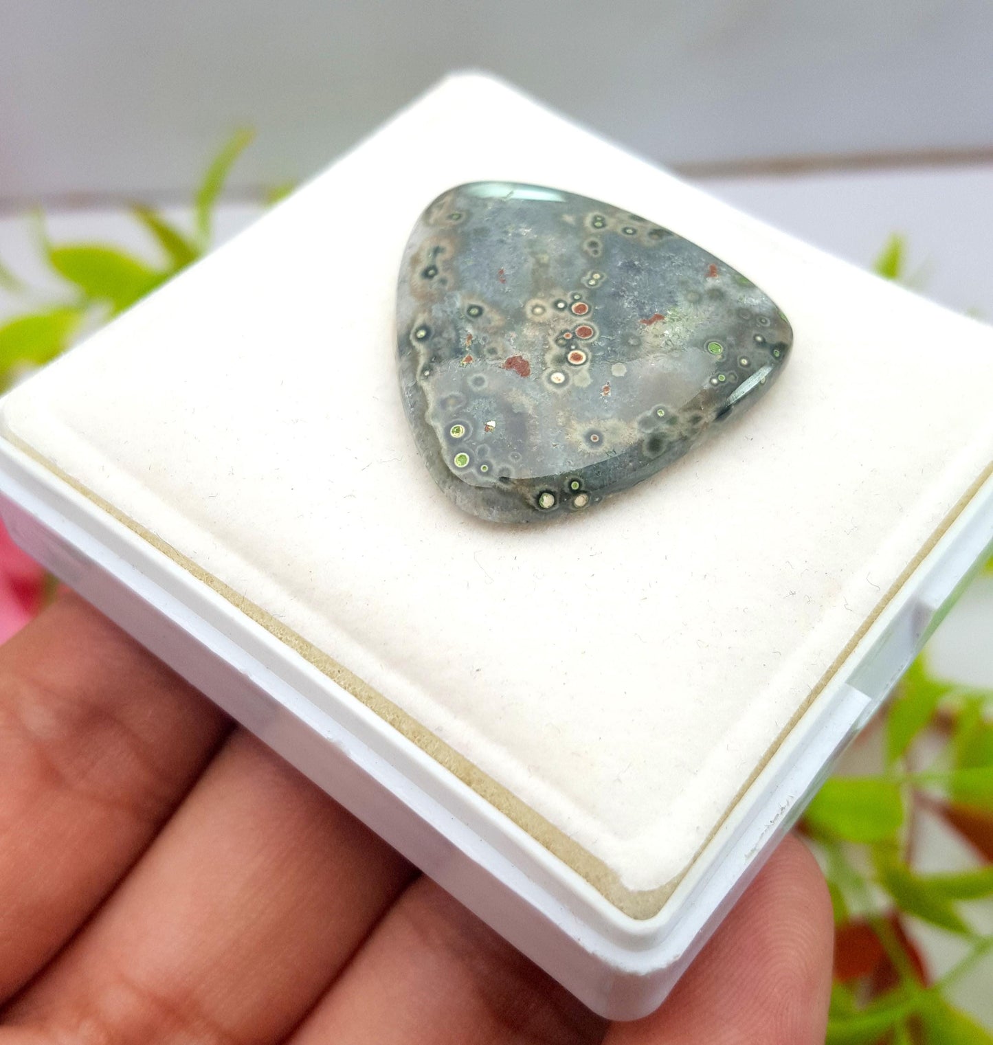 Jasper, Natural Ocean Jasper, Fancy  Smooth Cabochon Loose Gemstone, 38.10 Carat, Size-32x29x5mm, For Jewelry Making, PCS-1