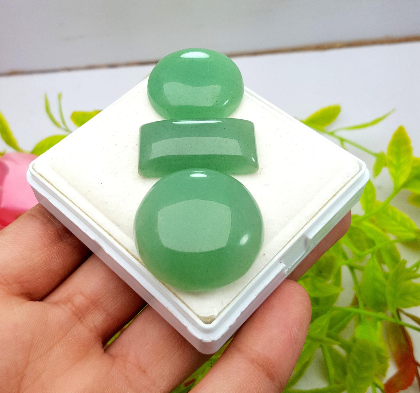 Quartz, Natural Green Strawberry Quartz, Mix Shape Cabochon Gemstone Lot, 130.55 Carat, Size-25x25x7mm To 28.5x28.5x9mm, Gift For Her, PC-3