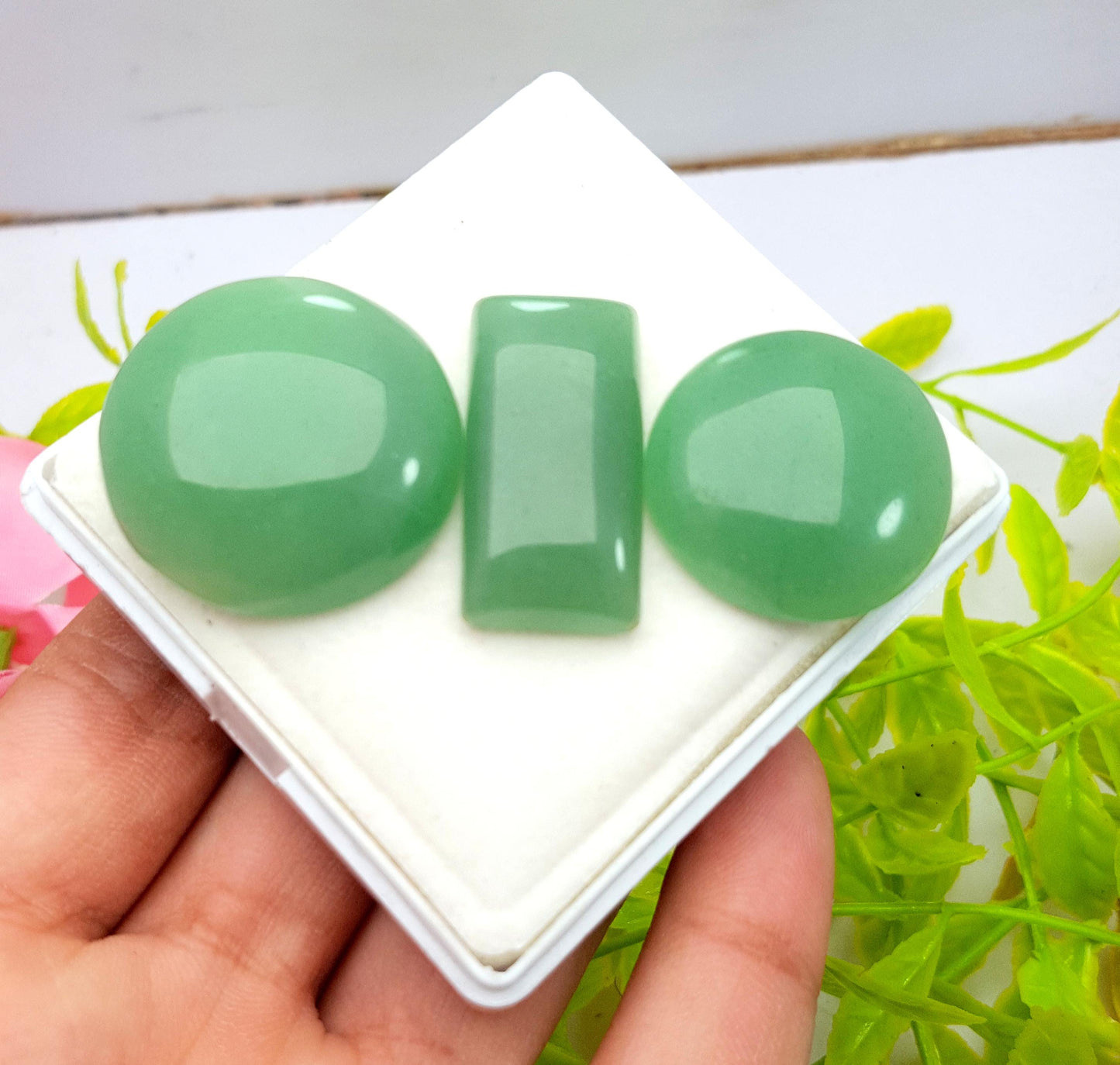 Quartz, Natural Green Strawberry Quartz, Mix Shape Cabochon Gemstone Lot, 130.55 Carat, Size-25x25x7mm To 28.5x28.5x9mm, Gift For Her, PC-3