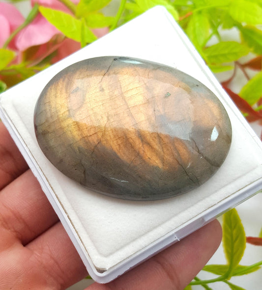 100% Natural Yellow Flashy Labradorite, Oval Smooth Cabochon Loose Gemstone, 152.25 Carat, Size-55x40x9mm, Gift For Her, PC-1