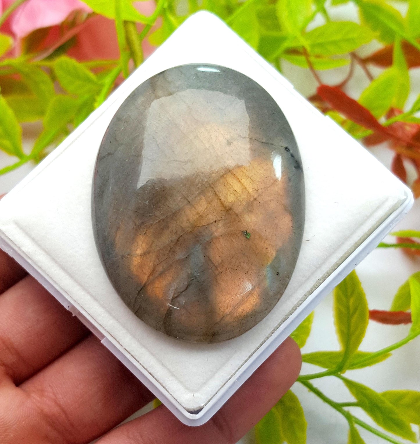 100% Natural Yellow Flashy Labradorite, Oval Smooth Cabochon Loose Gemstone, 152.25 Carat, Size-55x40x9mm, Gift For Her, PC-1