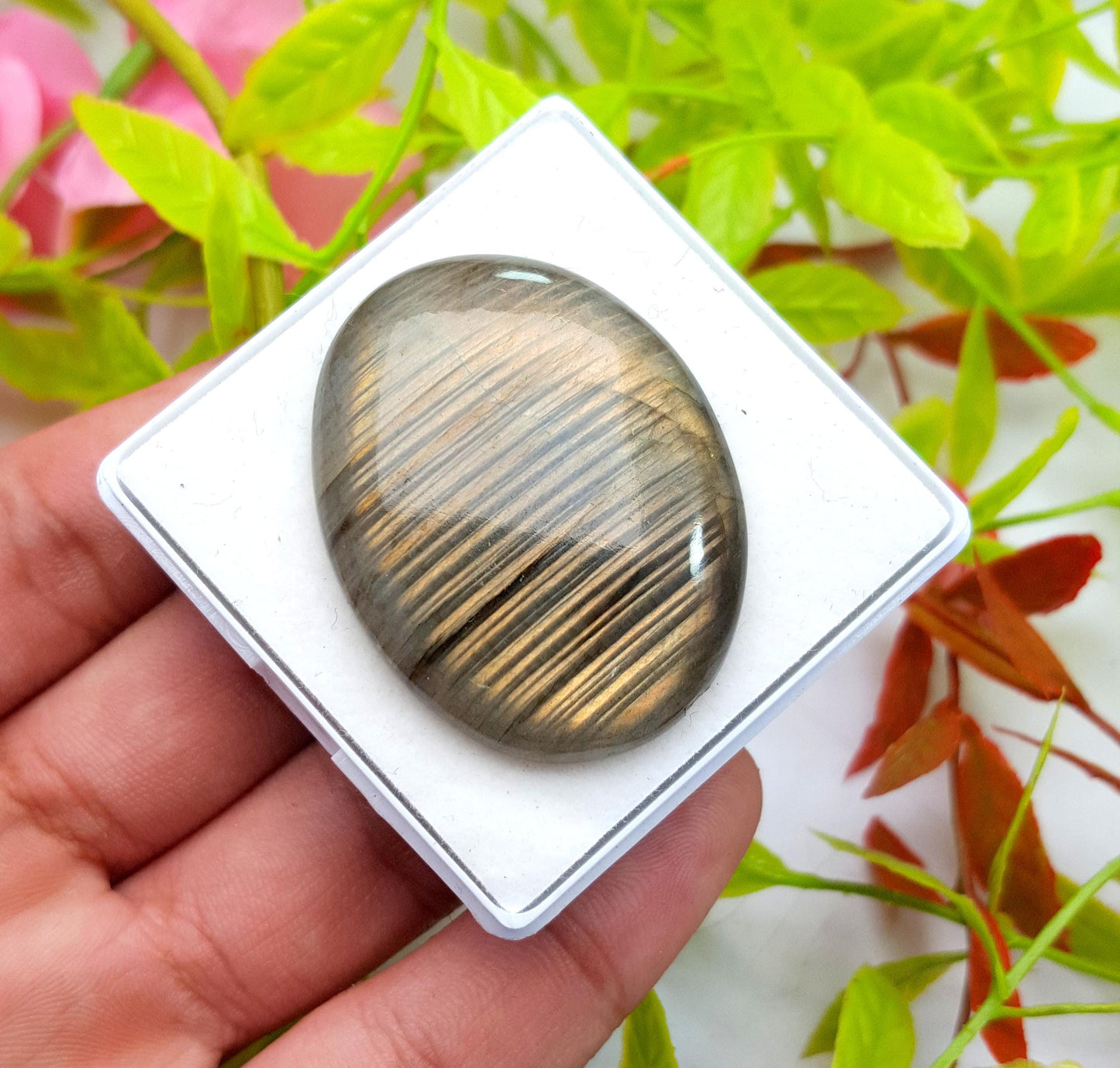 Labradorite, Oval Smooth Cabochon Loose Gemstone, 78.55 Carat, Size-41x32x7mm,