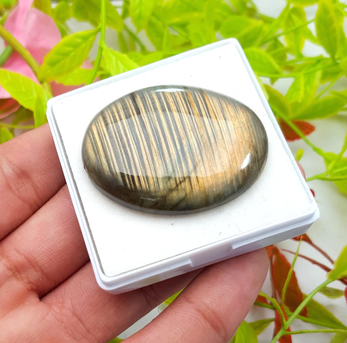 Labradorite, Oval Smooth Cabochon Loose Gemstone, 78.55 Carat, Size-41x32x7mm,