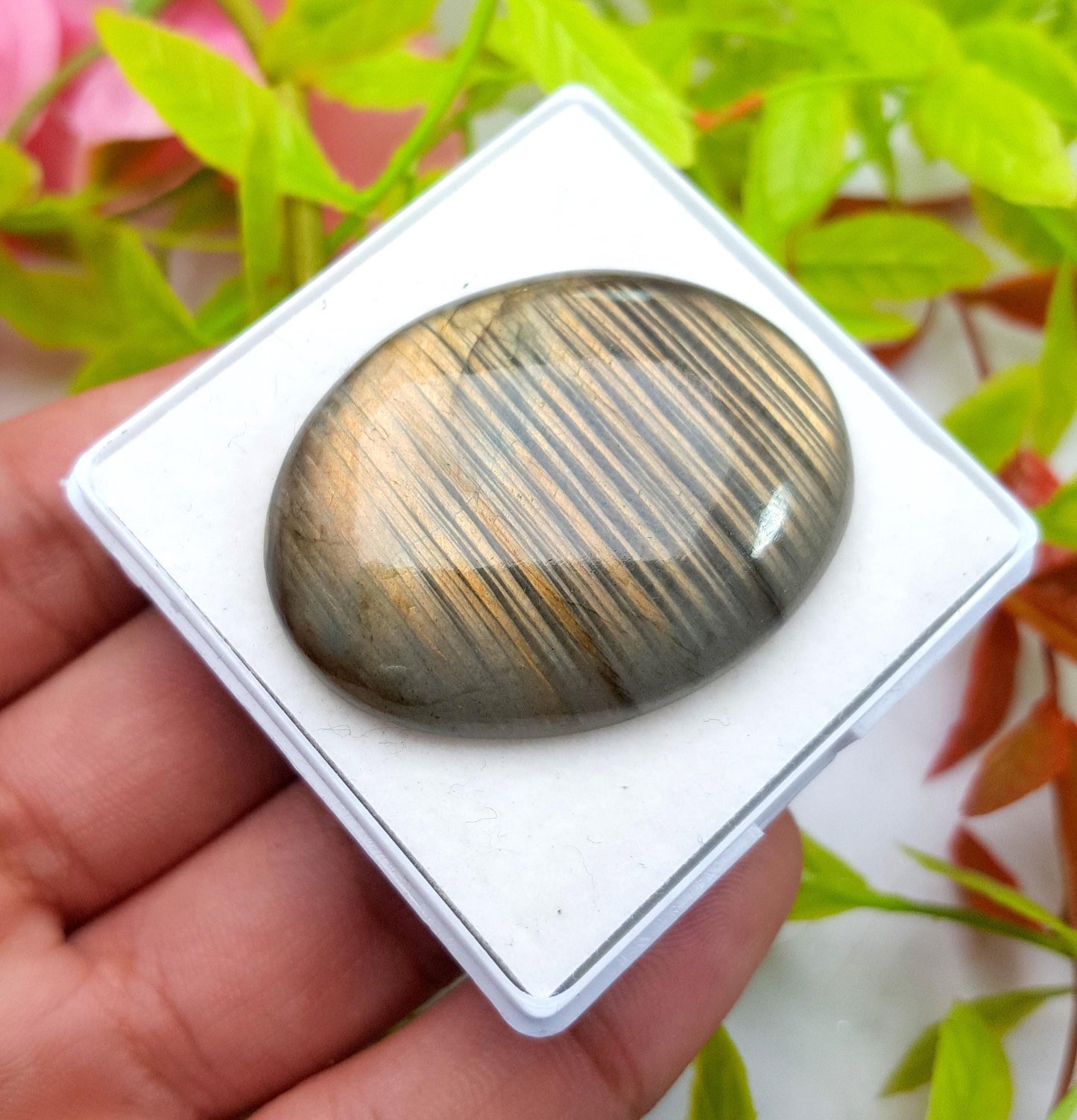 Labradorite, Oval Smooth Cabochon Loose Gemstone, 78.55 Carat, Size-41x32x7mm,