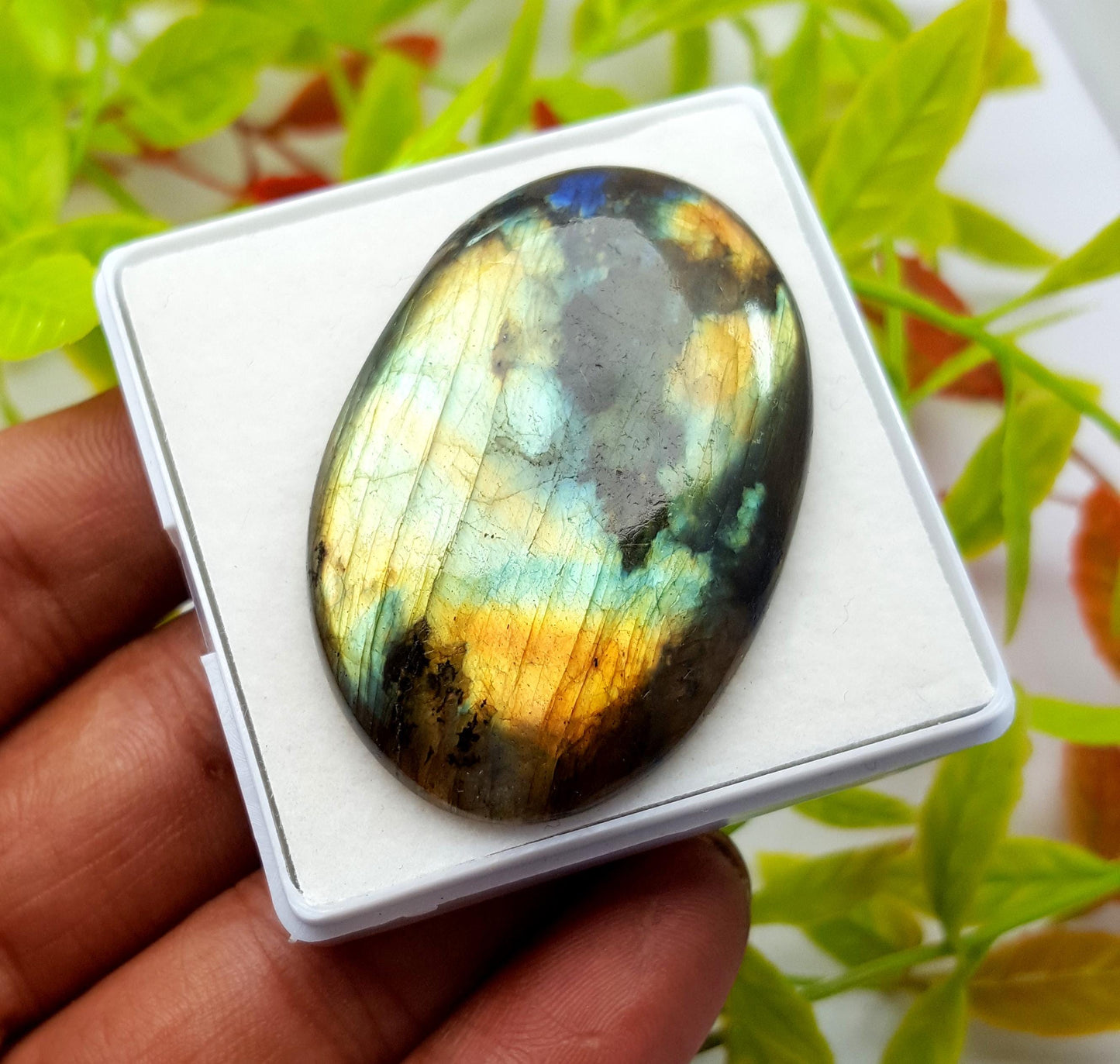 Labradorite, 100% Natural Multi Flashy Labradorite, Oval Smooth Cabochon Loose Gemstone, 82.40 Carat, Size-47x31x6mm, Gift For Her, PC-1