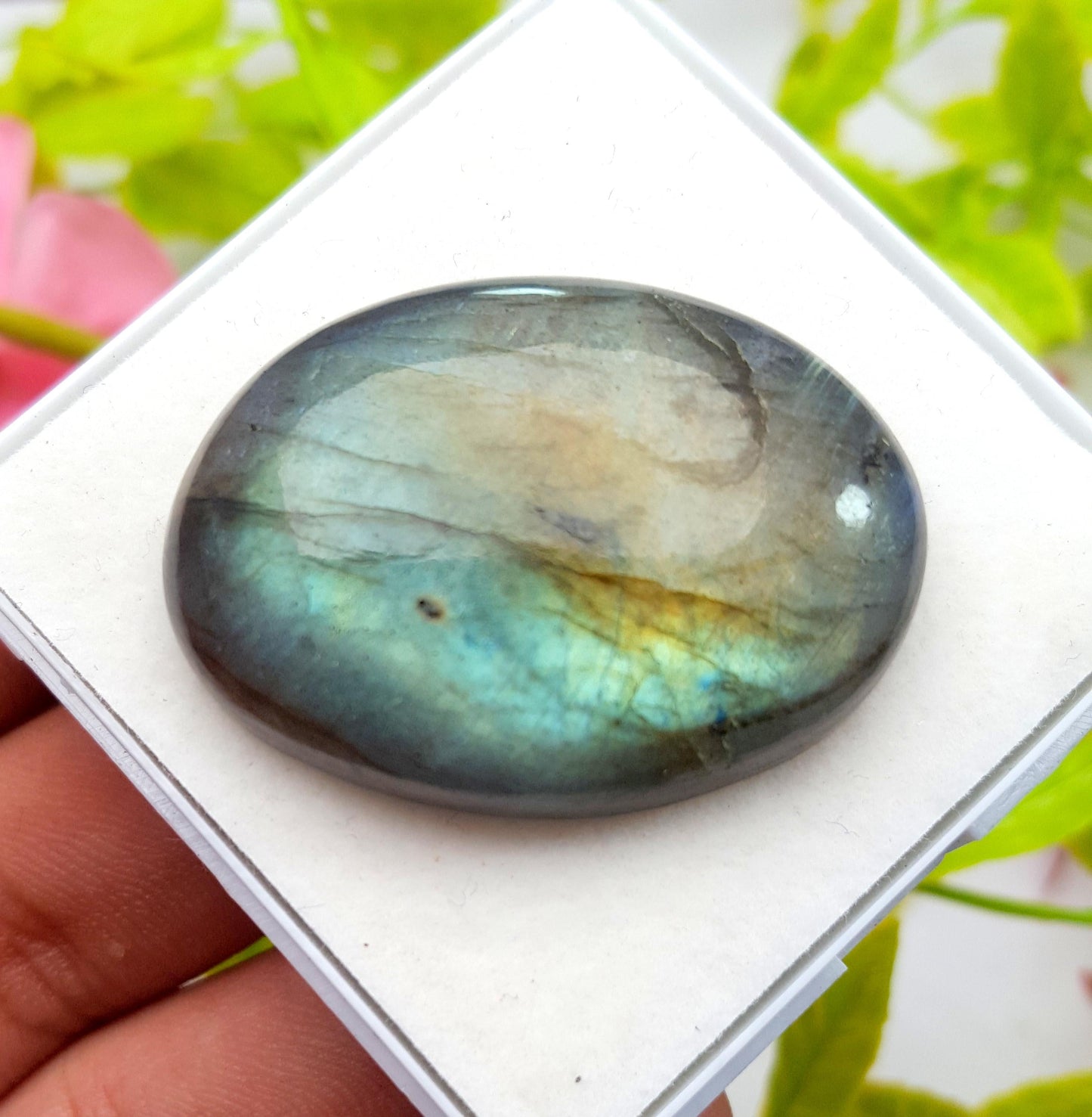 Labradorite, 100% Natural Multi Flashy Labradorite, Oval Smooth Cabochon Loose Gemstone, 78.50 Carat, Size-38x27x9mm, Gift For Her, PC-1