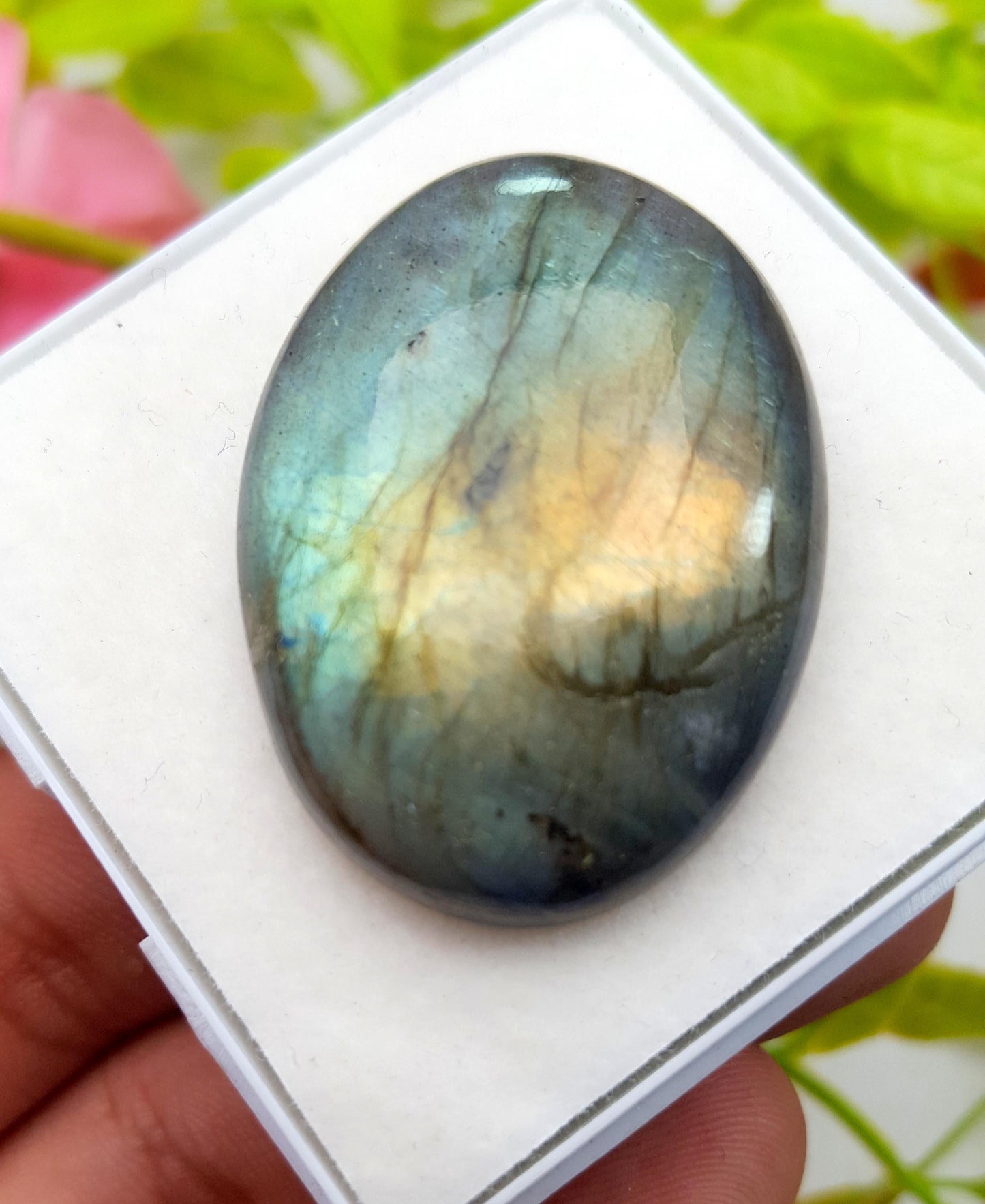 Labradorite, 100% Natural Multi Flashy Labradorite, Oval Smooth Cabochon Loose Gemstone, 78.50 Carat, Size-38x27x9mm, Gift For Her, PC-1