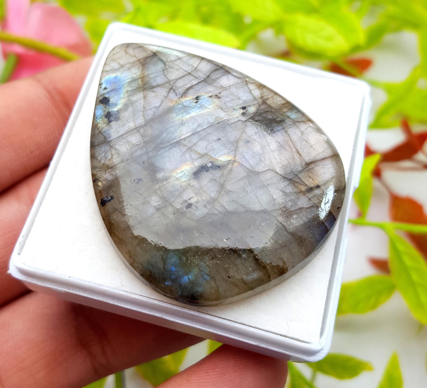 Labradorite, 100% Natural Multi Labradorite, Pear Smooth Cabochon Loose Gemstone, 104.00 Carat, Size-50x39x6mm, Gift For Her, PC-1