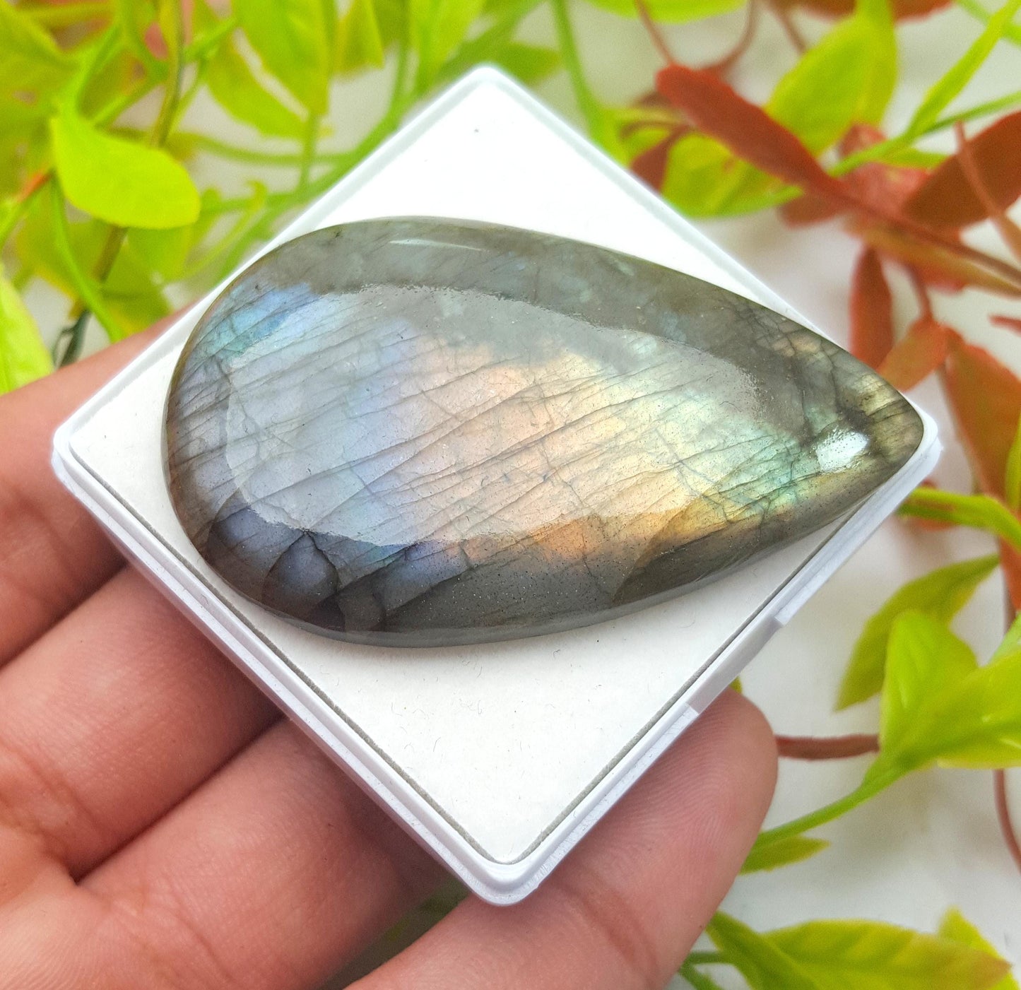 100% Natural Multi Labradorite, Pear Smooth Cabochon Loose Gemstone, 113.60 Carat, Size-55x34x7mm, Gift For Her, PC-1