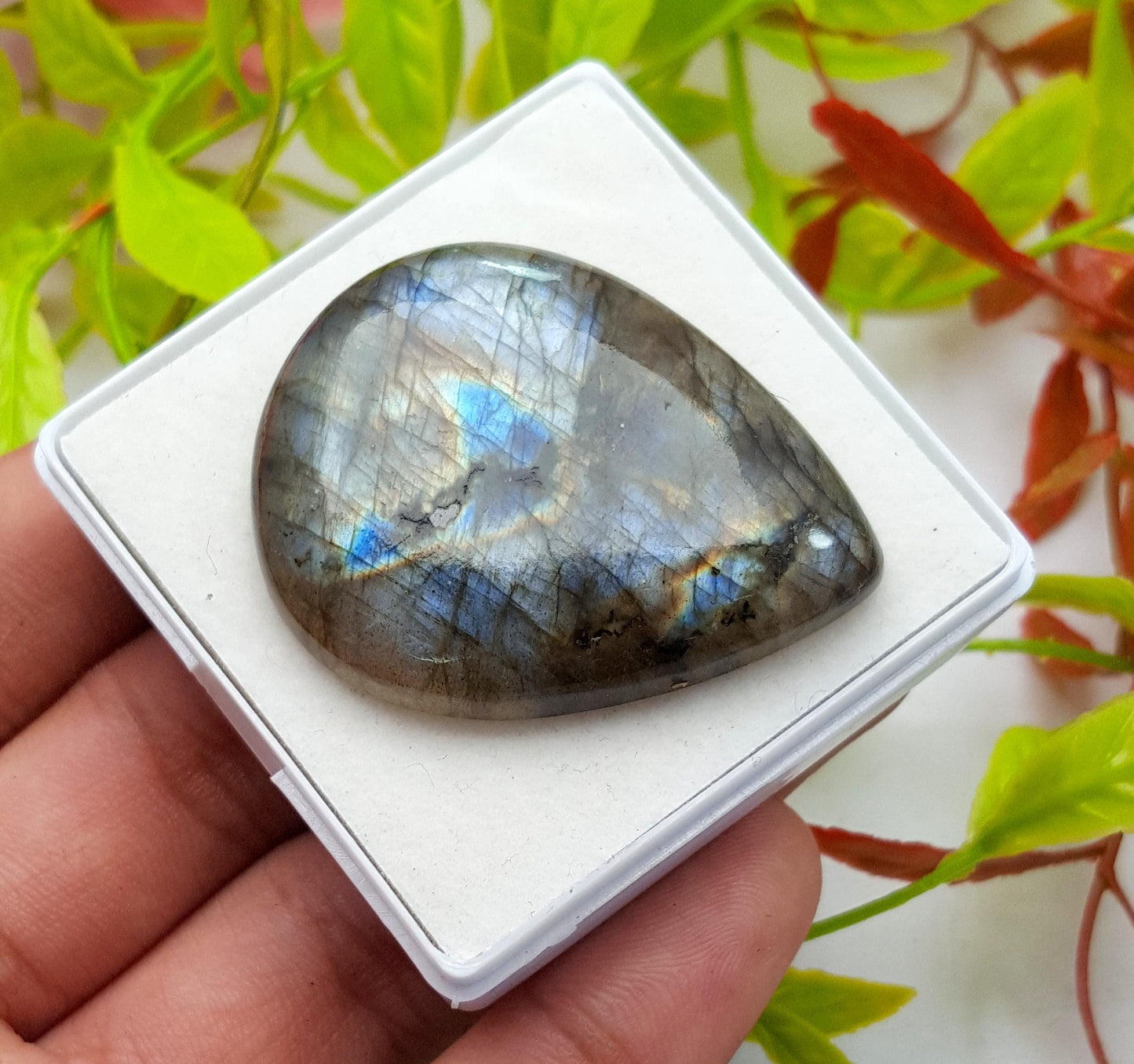 Labradorite, 100% Natural Multi Labradorite, Pear Smooth Cabochon Loose Gemstone, 83.10 Carat, Size-43x33x7mm, Gift For Her, PC-1