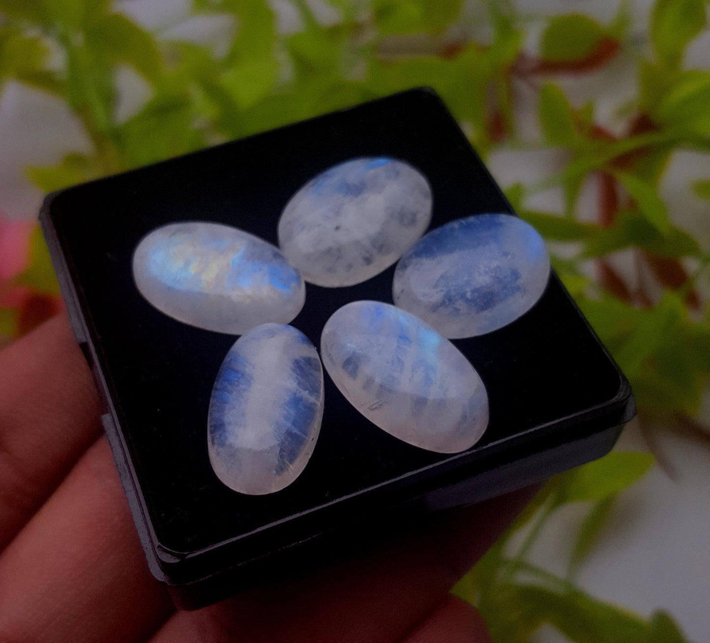 Natural Rainbow Moonstone, Oval Smooth Cabochon Gemstone Lot, 50.50 Carat, Size-18x12x5mm To 17x13x5mm, Gift For Her, PC-5