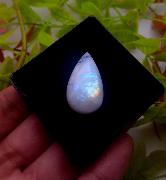 Moonstone, Natural Rainbow Moonstone, Pear Smooth Cabochon Loose Gemstone, 25.00 Carat, Size-27x16x7mm, Gift For Her,