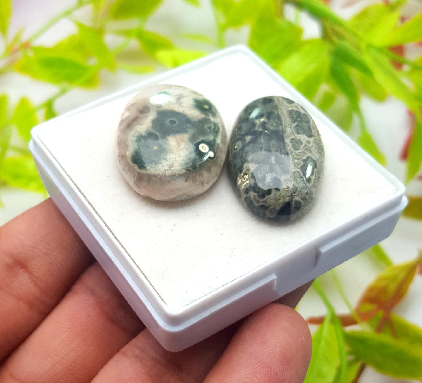 Jasper, Natural Ocean Jasper, Oval Smooth Cabochon Gemstone Lot, 55.70 Carat, Size-28x16x6mm To 26x19x7mm, For Jewelry Making, PCS-2