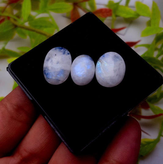 Rainbow Moonstone, Oval Cabochon Gemstone Lot, 25.90 Carat, Size-18x12x6mm To 14x10x5mm,