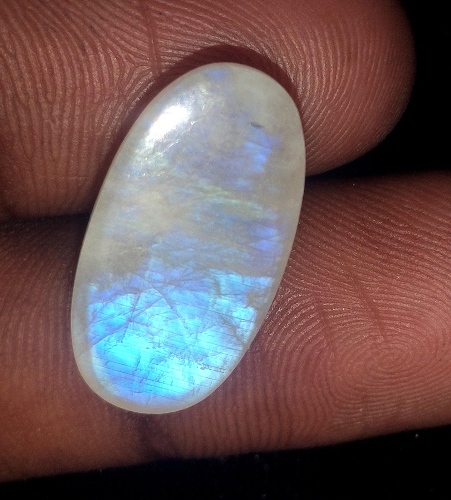 Rainbow Moonstone, Oval Blue Flashy Loose Gemstone, 12.50 Carat, Size-11.5x21x6mm,