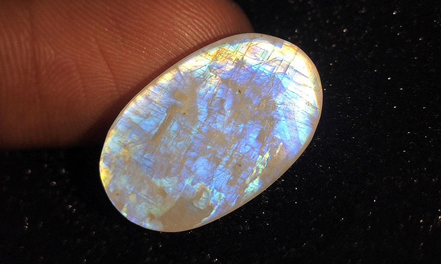 Rainbow Moonstone, Oval Blue Flashy Loose Gemstone, 16.00 Carat, Size-12x19x5mm,