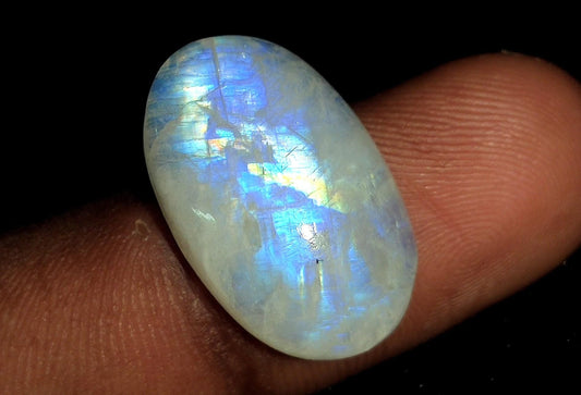 Rainbow Moonstone, Oval Blue Flashy Loose Gemstone, 16.00 Carat, Size-12x19x5mm,