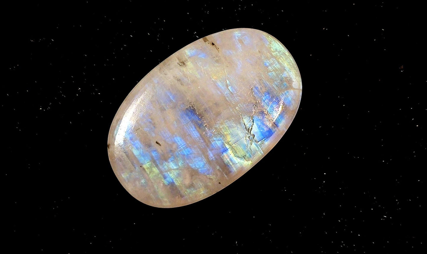 Rainbow Moonstone, Oval Blue Flashy Loose Gemstone, 9.30 Carat, Size-12x19x4.5mm,