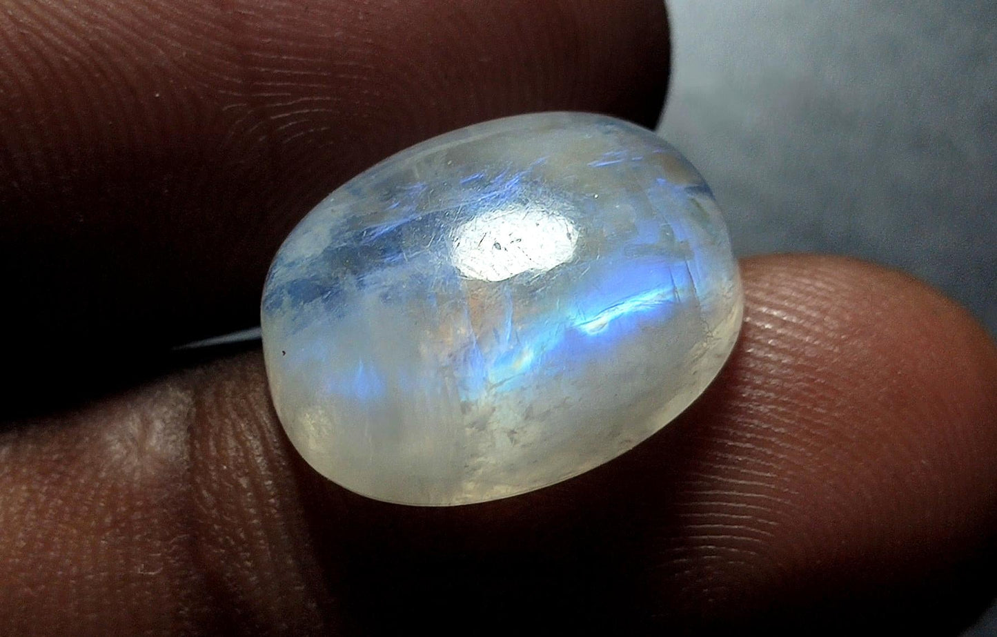 Rainbow Moonstone, Oval Blue Flashy Loose Gemstone, 12.00 Carat, Size-12x16x6mm,