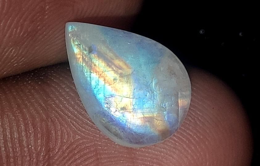 Moonstone, Natural Rainbow Moonstone, Pear Blue Flashy Loose Gemstone, 3.35 Carat, Size-9.5x13.5x3.5mm, Gift For Her,