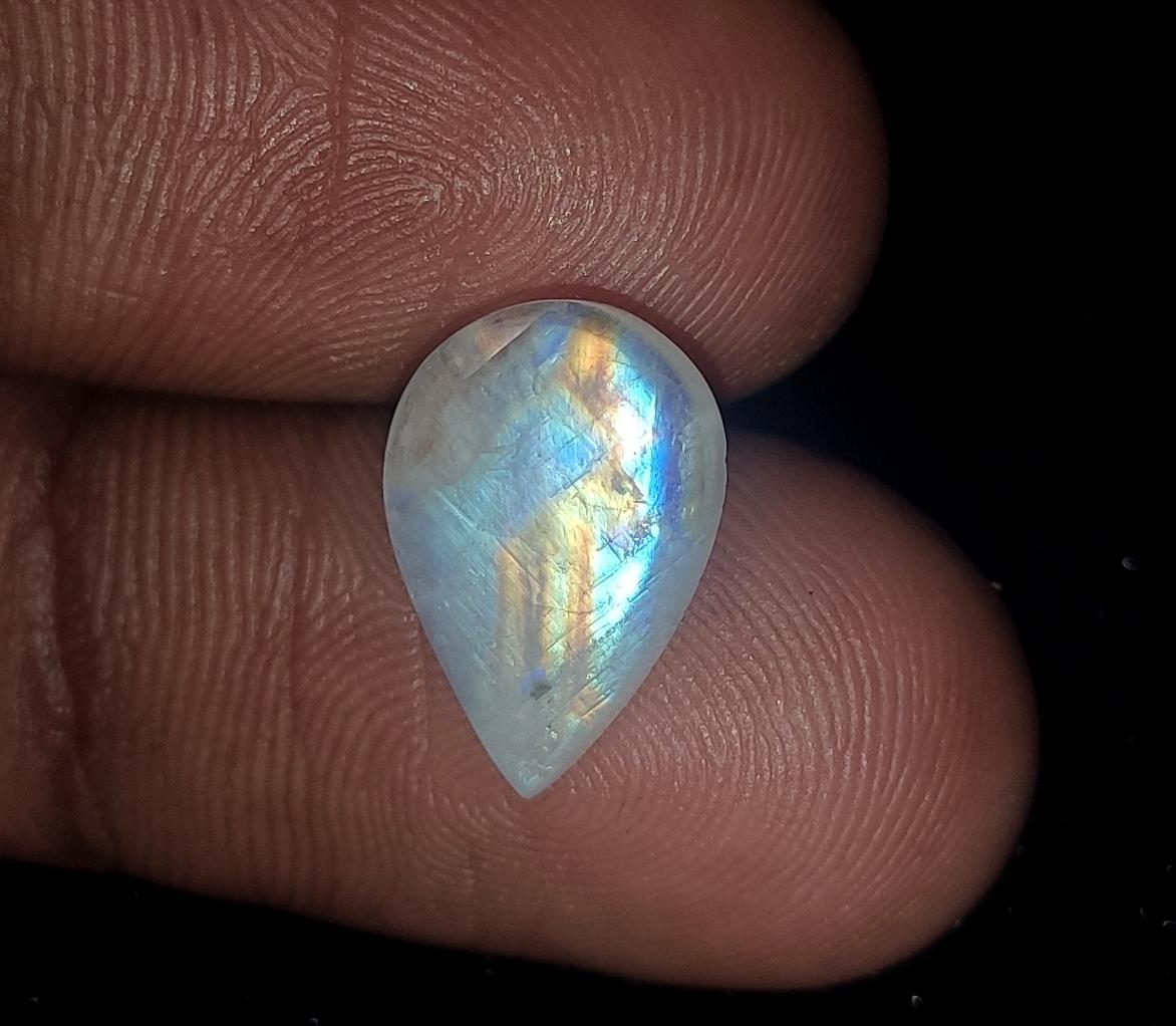 Moonstone, Natural Rainbow Moonstone, Pear Blue Flashy Loose Gemstone, 3.35 Carat, Size-9.5x13.5x3.5mm, Gift For Her,