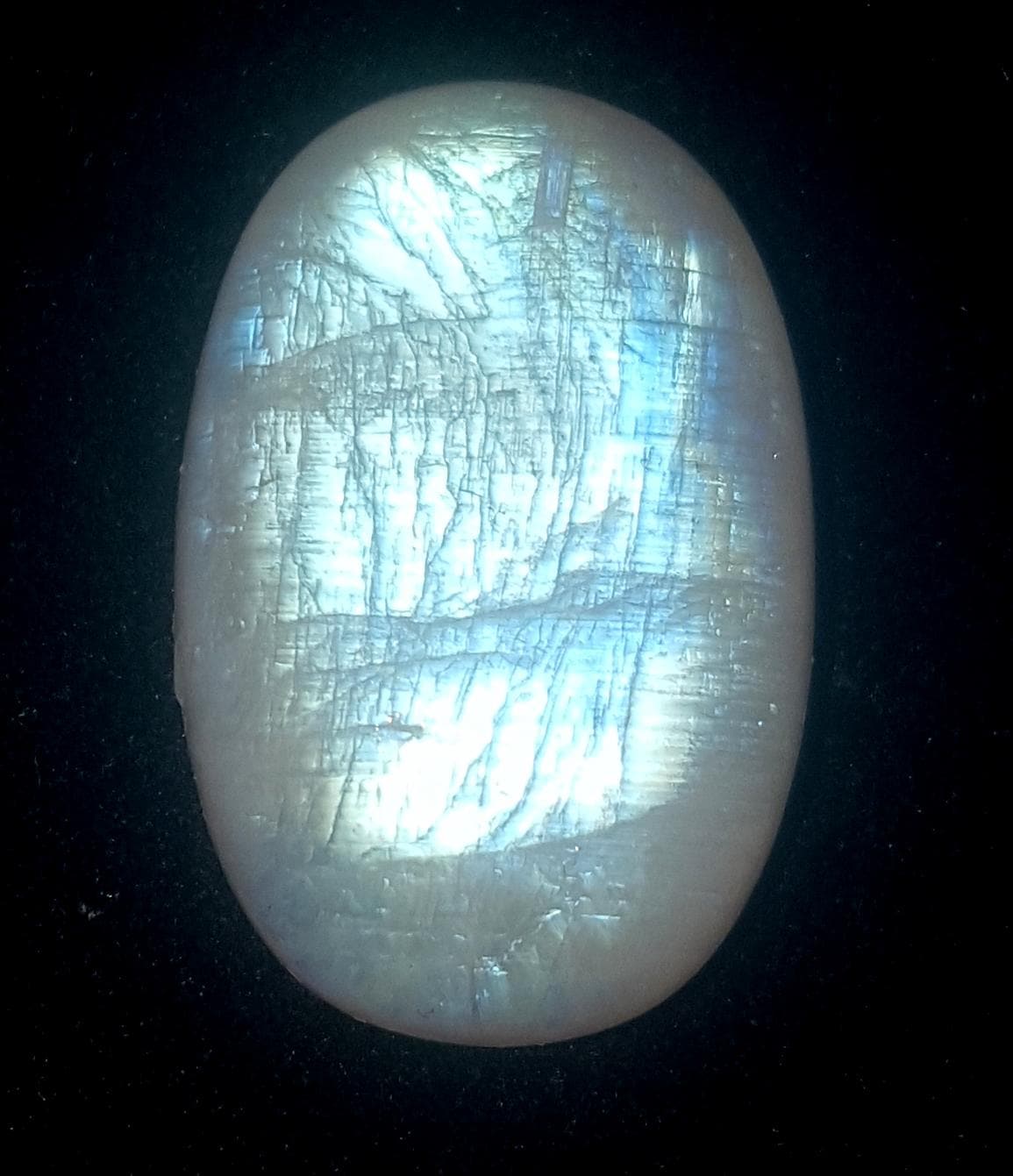 Rainbow Moonstone, Oval Blue Flashy Loose Gemstone, 36.90 Carat, Size-18x28x8mm,