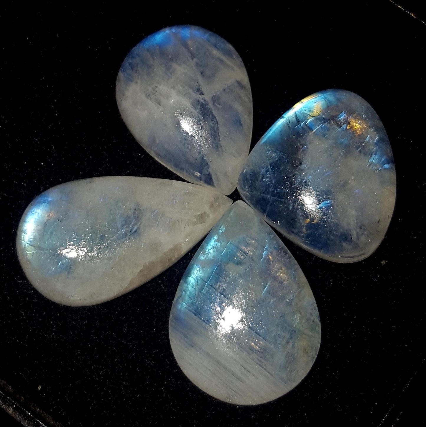 Moonstone, Natural Rainbow Moonstone, Pear Blue Flashy Gemstone Lot, 30.30 Carat, Size-12x16x4.5mm to 13x17x4mm Gift For Her, Pc-4