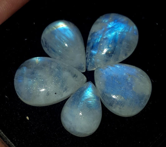 Moonstone, Natural Rainbow Moonstone, Pear Blue Flashy Gemstone Lot, 38.00 Carat, Size-14x10x7mm To 17.5x12x6mm, Gift For Her, Pc-5