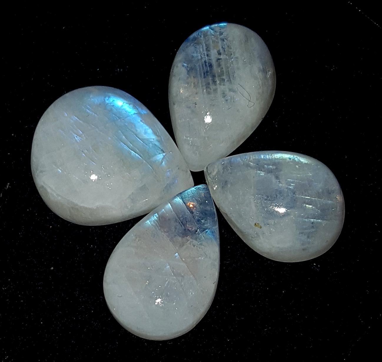 Moonstone, Natural Rainbow Moonstone, Pear Blue Flashy Gemstone Lot, 25.80 Carat, Size-10x13.5x6mm To 13x15.5x6mm Gift For Her, Pc-4