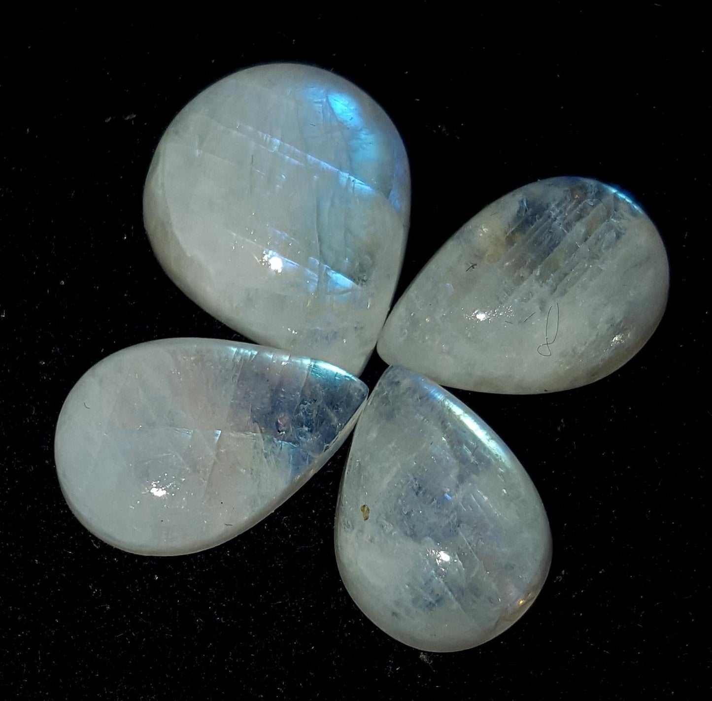 Moonstone, Natural Rainbow Moonstone, Pear Blue Flashy Gemstone Lot, 25.80 Carat, Size-10x13.5x6mm To 13x15.5x6mm Gift For Her, Pc-4