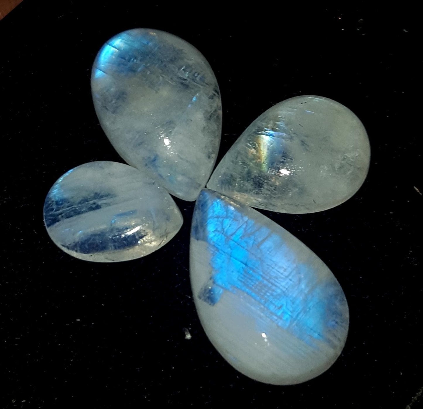 Moonstone, Natural Rainbow Moonstone, Pear Blue Flashy Gemstone Lot, 21.50 Carat, Size-11x8x4mm To 18x11x4.4mm  Gift For Her, Pc-4