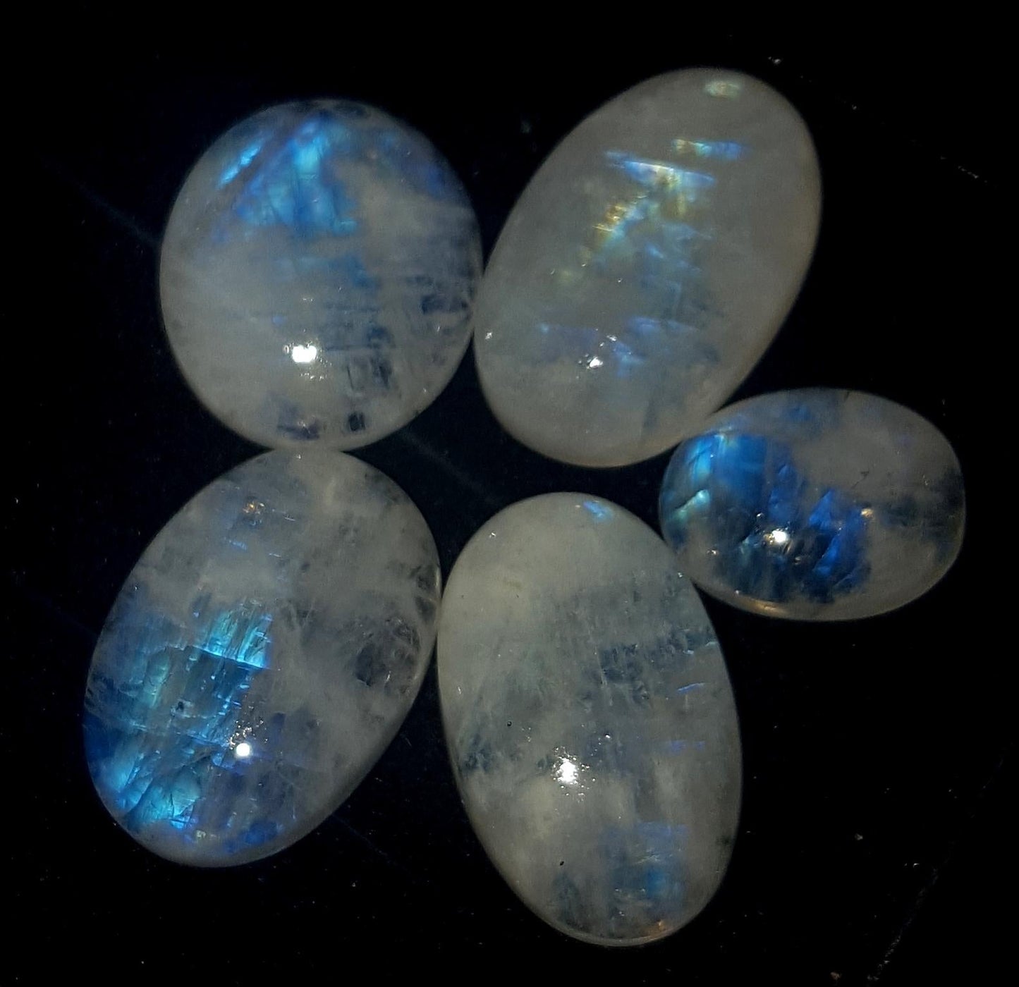 Rainbow Moonstone, Oval Blue Flashy Gemstone Lot, 36.00 Carat, Size-14x13x4.4mm To 17x11x6mm