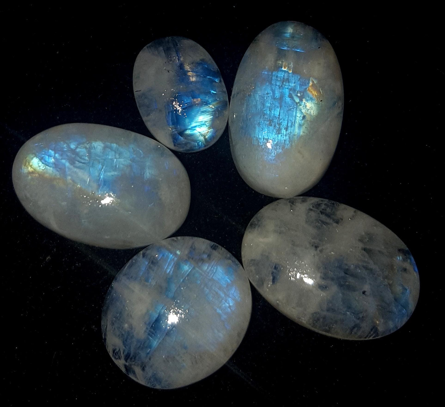 Rainbow Moonstone, Oval Blue Flashy Gemstone Lot, 36.00 Carat, Size-14x13x4.4mm To 17x11x6mm