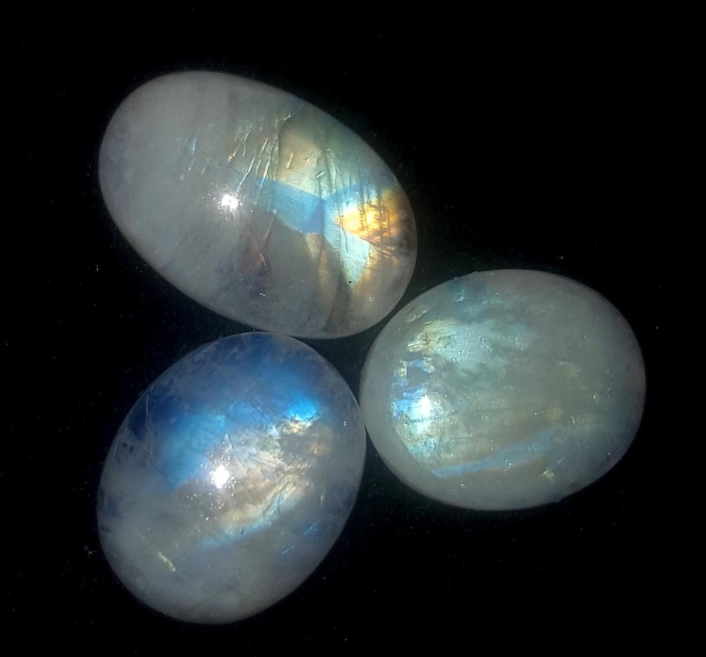 Rainbow Moonstone, Oval Blue Flashy Gemstone Lot, 29.80 Carat, Size-9x13.5x4.5mm To 11x16.5x6mm,