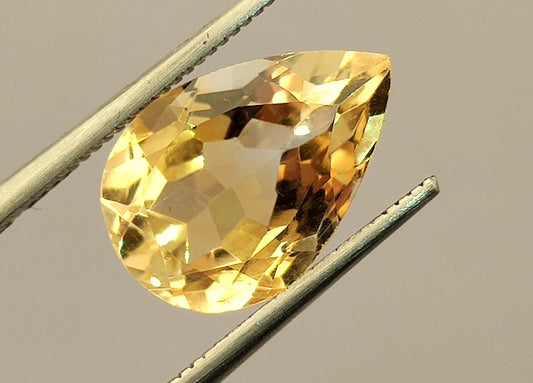 AAA+ Citrine, Natural Brazilian Yellow Citrine, Pear Faceted Loose Gemstone, 4.25 Carat, Size-13.5x9x6mm, Gift For Her,