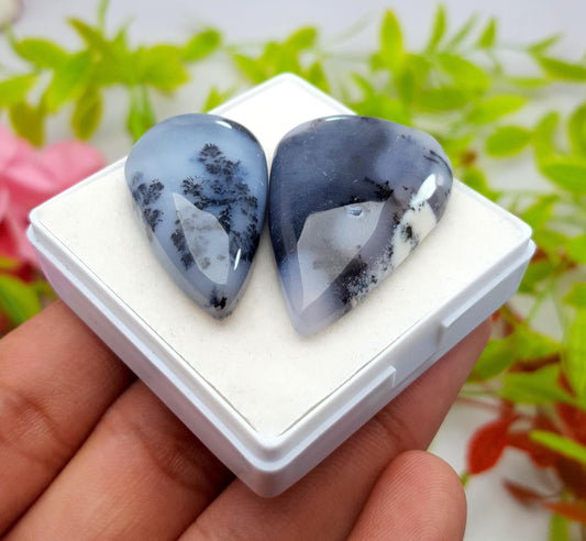 Natural Dendrite Opal Pear Cabochon Gemstone Lot, 92.75 Carat, Size-39x24x7mm To 35x19x8mm, Gift For Her, Pc-2