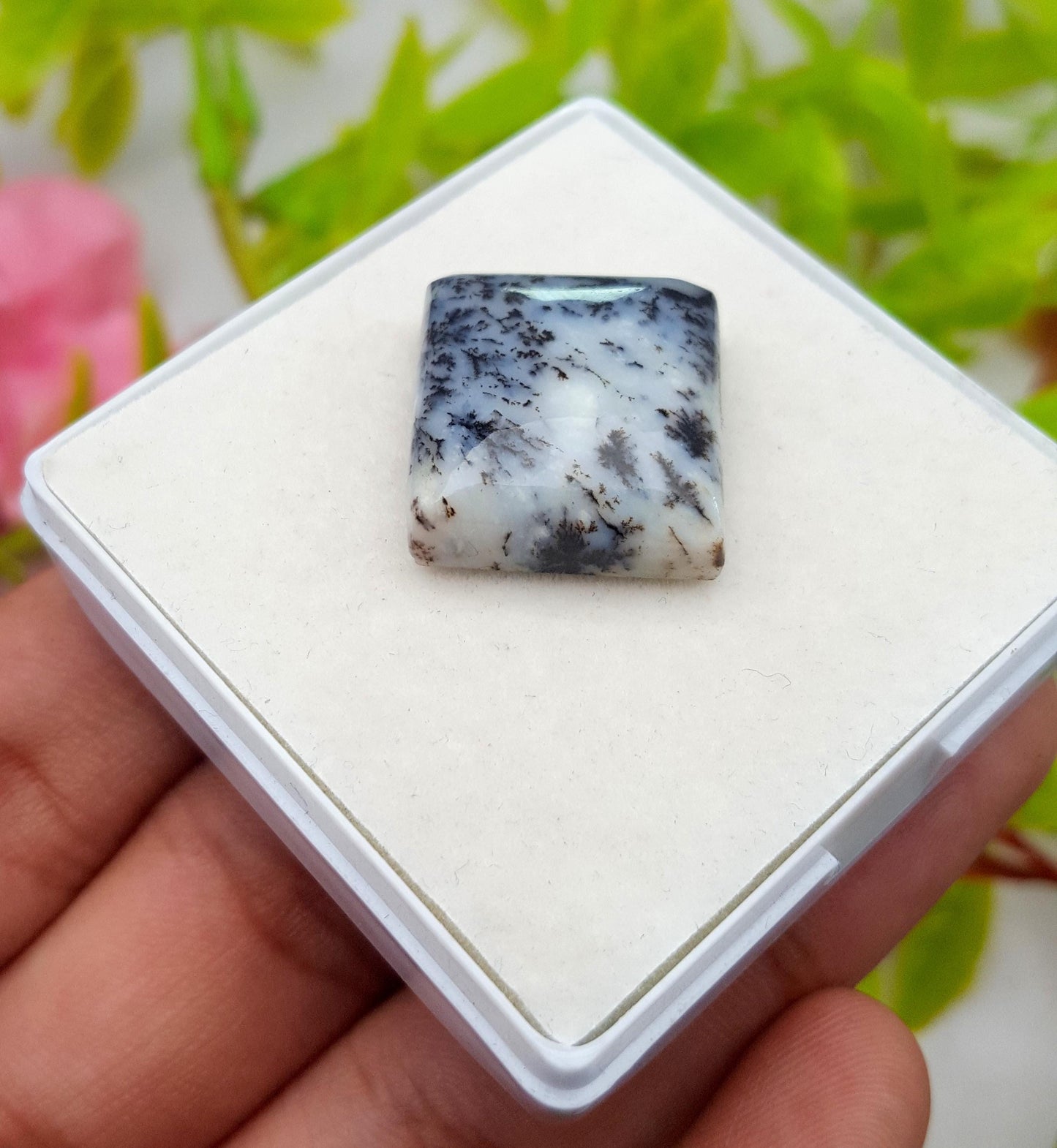 Natural Dendrite Opal Square Shape Cabochon Loose Gemstone, 22.40 Carat, Size-19x18x7mm, Gift For Her, Pc-1