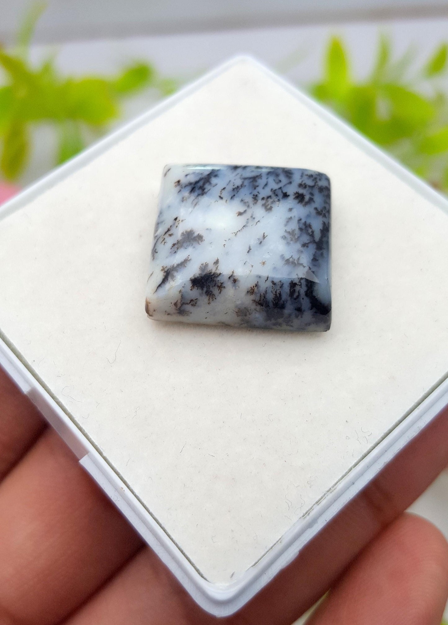 Natural Dendrite Opal Square Shape Cabochon Loose Gemstone, 22.40 Carat, Size-19x18x7mm, Gift For Her, Pc-1