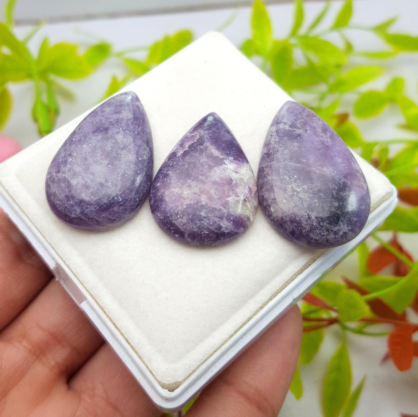 Natural Lepidolite, Pear Cabochon Gemstone Lot, 91.40 Carat, Size-32x22x6mm,